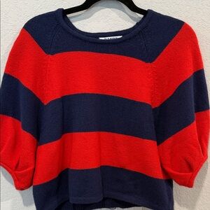 Old Navy Red and Navy Wide-Stripe Cropped Crewneck Sweater